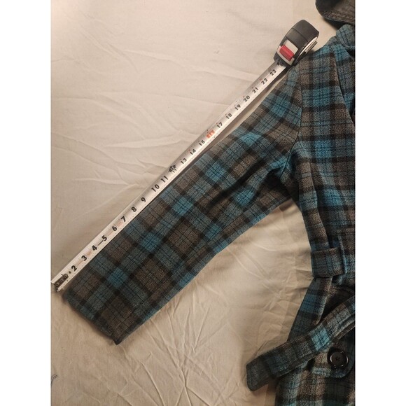 Metaphor Women’s XL Plaid Hooded Peacoat Wool Blend Double Breasted Belted - Picture 13 of 13